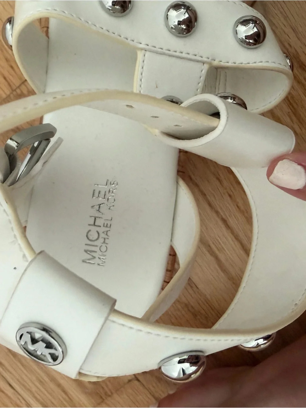 Michael Kors White Studded Platform Sandals